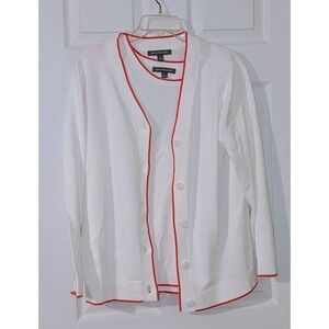 Kate‎ & Mallory XL White Cardigan Top Set Red Trim Knit Sleeveless Layering NEW
